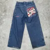 メンズジーンズJNCO Y2Kハラジュクヒップホップポーカーグラフィックレトロブルーバギーデニムパンツレディースゴシックハイウエストワイドズボン231204