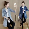 Women's Jackets Autumn Winter Korean Denim Jacket 5XL Women Slim Long Base Coat Frayed Navy Blue Casual Female Jeans Coats