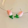 Stud Earrings U-Magical Temperament Pink Tulips Spray Flower Earing For Women Fantasy Green Plant Metal Party Earring Jewelry Accessories