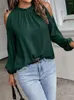 Kvinnors blusar sexiga utanför axelblus 2023 Spring Autumn Long Sleeve Casual Loose Shirt Black Green Tops Office Ladies