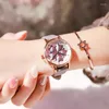 Wristwatches Elegant Round Dial Convenient Leather Strap Pink Quartz Watch Stainless Steel Woman Automatic Watches Sports