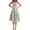 Robes décontractées Springcmy Femmes Summer Midi Robe sans manches Low Cut Floral Print Flowy A-Line Sortant Sundress