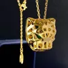 18K vergulde luipaard hoofd trui lange ketting kettingen voor vrouwen ontwerper goudkleur koperen ketting sieraden panter met groen 266h