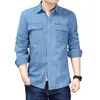 Homens Casuais Camisas Thintenda Homens Camisa Marca 2023 Masculino Manga Longa Sólida Denim Slim Fit Mens Jeans Chemise Homme