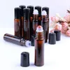 10pcs Natural Gemstone Rocks Quartz Roller Ball on Refillable Empty Essential Oil Bottles Amber Glass 10ml Crystal Chips Inside287O