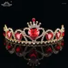 Hårklämmor Barrettes Barock guldfärg Tiaras Red Heart Queen Princess Crowns Crystal pannband Kid Girls Wedding Accessiories J263A