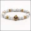 Charm Armbanden Kraal Steen Armband 8Mm Witte Kralen Leeuw Uil Boeddha Hoofd Stretch Elastiek Mannen Drop Levering Sieraden Dhzyt