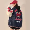 Abito a due pezzi American Retro Lettera Floccaggio Uniforme da baseball ricamata Donna Y2K Punk Street Moto Harajuku Vento Studente Cappotti larghi 231205