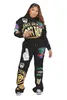 Dames tweedelige broek herfst winter dames print sweatsuit lange mouw hoodies joggingbroek outfits casual sport streetwear 2 sets