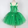 Flickans klänningar glittrande grön julgranklänning för flickor Xmas Party Tulle Tutu Dresses outfit Children Christmas Elf kostym Kidkläder 231204