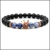 Beaded Lava Crown Bracelets Beads Matte Black Stone Inlay Zircon Women Men Jewelry Bracelet Drop Delivery Jewelry Bracelets Dhstf