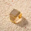 Sparkling Blingbling Ring Band Iced Out Tiny Zircon 18K Yellow Gold Filled Mens Ring Fashion Jewelry Gift3190