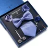Gravatas Gravatas Presente de Feriado Gravata Lenço Bolso Quadrados Cufflink Set Gravata Caixa Listrada Azul Escuro April Fool's Day 231204