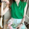 Women's Blouses Shirts Jielur Womens Tops Solid Color White Satin Blouse Office Shirt Blusas Sleeveles Black Female 231204