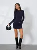 Casual Dresses Fashion X-Shape Slim Mini Dress For Women Elegant Long Sleeve Pocket Bodycon Female 2023 Autumn Sexy Lady Commuting