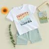 Giyim Setleri Çocuklar Erkek Yaz Kıyafetleri Renkli Mektup Baskı Mürettebat Boyun Kısa Kollu Tişörtler ve Elastik Bel Şortları 2 PCS Giysileri Set