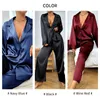 Womens Sleepwear 2 Piece Silk Satin Pajamas Long Sleeve Deep Vneck Lounge Sets Button Down Shirts And Pants Pj Fashion Oversized Outfits 231204