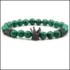 Charm Bracelets Stone Bead Bracelet Lava Weathered Agate Malachite Tiger Eye Gentle Crown Zircon Drop Delivery Jewelry Dhanv