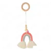 Mobiles Ins Scandinavische muur kinderkamer decor geweven regenboog kinderkamer decoratie hanger hout ambachten houten ring kwast hangende ornamenten drop Dhwvz