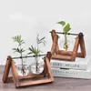 WITUSE Plantenpot Bloempot pannen Vintage Houten Stand Clear Mini Lamp Vaas Glazen Planter Voor Thuis Bruiloft Decor 210712186O