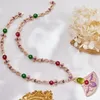 Coleção de designers Conjuntos de joias luxuosas de alta qualidade para mulheres Lady Inlay Diamante Cubic Zircon Colorido Gem em forma de leque Pingente Contas Longo Colar Brincos