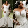 Nigeria Abito da sposa a sirena per la sposa Taglie forti Maniche lunghe in pizzo Strass Abiti da sposa Elegante per la sposa Abito da cappella stile country per donna nera africana D065