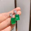 Studörhängen Fashion Design Square Cut Emerald CZ Drop Earring Female Silver Color Danger Vintage Wedding Engagement Jewelry214C