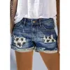 Jeans pour femmes Street Hipster Adhésif Imprimé Denim Shorts Pantalons 2023 Europe et États-Unis Tendance féminine Trou effiloché taille haute