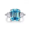 Cluster Rings 925 Sterling Silver Diamond Ring Sea Blue Treasure Light Luxury Fashion Folorsting Large Rock Sugar