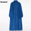 Women's Fur Faux Fur Nerazzurri Winter Long Blue Warm Thick Fluffy Faux Fur Coat Women Scallop Hem A Line Black Korean Fashion Outerwear 5xl 6xl 7xl 231204