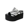 Slope heel thick sole sponge cake leopard pattern zebra one line plush slippers, size 35-43, imitation animal pattern four season slippers 231205