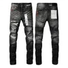 Mens Roxo Jeans Designer Moda Angustiado Rasgado Motociclistas Mulheres Rasgado High Street Marca Patch Buraco Denim Carga Para Homens Calças Pretas