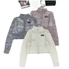 Ny design för kvinnors stativ Collar dragkedja Front Fly Paillette Sticked Short Sweater Coat Cardigans SML