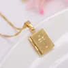 Bible 18k Yellow Gold GF Box Open Pendant Necklace Chains Crosses Jewelry Christianity Catholicism Crucifix Religious2895