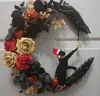 Decorative Flowers Wreaths Christmas Wreath Door Hanging Wall Decoration Pendant Moon Shaped Cat Is Wearing A Hat Garland Dried Flower Party 231205