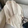 Halsdukar vinter kashmir stickad sjal mantel poncho kvinnors faux päls krage tofs cape elegant ponchos varm wrap ull cardigan cold coch 231204