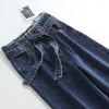 Women's Jeans Wide Leg Strap Streetwear Women Non Strech