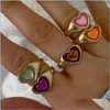 Bandringen Ins Dubbellaags Liefde Hart Ring Vintage Drop Olie Metaal Voor Vrouwen Meisjes Mode-sieraden Levering Dhgks