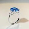 Cluster Rings 925 Sterling Silver Diamond Ring Sea Blue Treasure Light Luxury Fashion Folorsting Large Rock Sugar