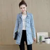 Women's Jackets Autumn Winter Korean Denim Jacket 5XL Women Slim Long Base Coat Frayed Navy Blue Casual Female Jeans Coats