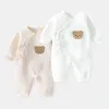 Barboteuses Ours bébé combinaisons avec chapeau coton tout-petits barboteuses pour garçons filles manches longues bébé Onesies doux respirant pyjamas 231204