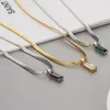 Pendant Necklaces Vinagte Squares Crystal Pendant Necklace for Women CZ Gold Color Stainless Steel Choker Snake Chain on Neck Jewelry 231204