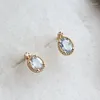 Stud Earrings Designer Original Silver Diamond Delicate Oval Sky Blue Gemstone Luxury Charm Simple Ladies Jewelry