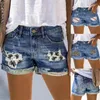 Jeans pour femmes Street Hipster Adhésif Imprimé Denim Shorts Pantalons 2023 Europe et États-Unis Tendance féminine Trou effiloché taille haute