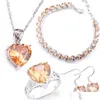 مجوهرات الزفاف مجموعات مجوهرات Luckyshine Bride Set Heart Morganite حلقات الحلقات سوار 925 Sterling Sier Plated Crystal Zir dhuop