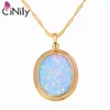 Cinily Grün Blau Feueropal Stein Halsketten Anhänger Gelbgold Farbe Oval Baumeln Charme Luxus Große Vintage Schmuck Woman276v