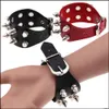 Charm Armbänder Hübsches Lederarmband Einzigartige Spikes Rivet Stud Breite Punk Gothic Rock Unisex Manschette Armreif Männer Schmuck Drop Lieferung Dha4E