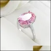 Solitaire Yüzük Toptan 12 Pc Luckyshine Kadın Tatil Mücevher Hediye Yüzük Modaya uygun Oval Oval Pembe Topaz Kübik Zirkonya 925 Sterling Sier PL DHHRF