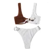 Kvinnors badkläder Kvinnor Kontrast Färg Splicing Padded Push-Up BH BRIOMS Bikinis Set Baddräkter med Ring för semester Femme Beach Sports