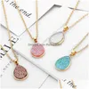 Hänge halsband Fashion 4Colors Druzy Drusy Necklace Gold Plated Geometry Faux Natural Stone Harts For Women Jewelry Drop Delivery DH4ZS